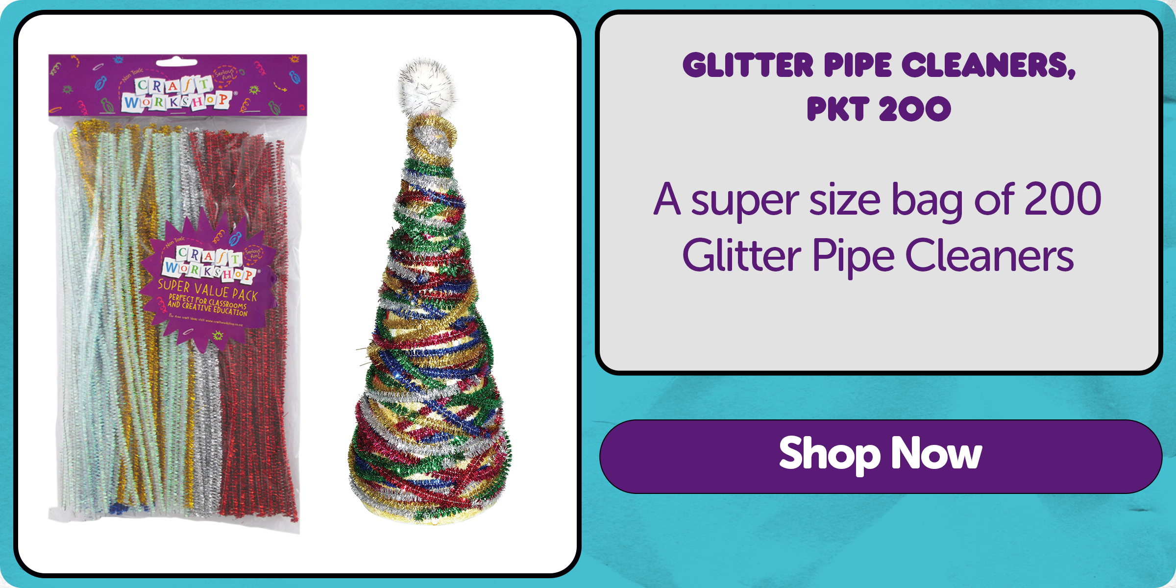 Glitter Pipe Cleaners, Pkt 200